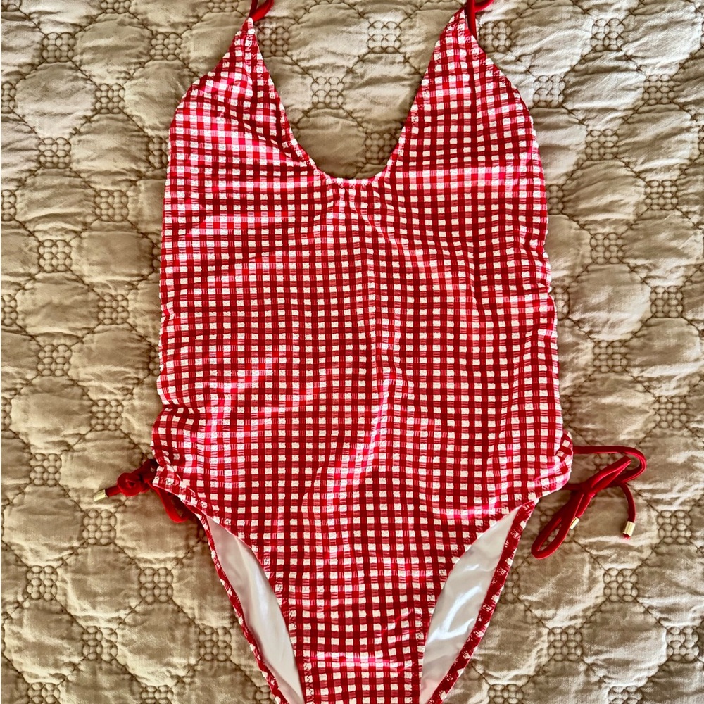 Guess Red Checkered One Piece Swimsuit Never Worn
